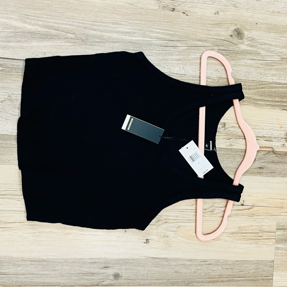 NWT Monrow - Brushed Thermal Cropped Scoop Tank black sz Large - Picture 4 of 9